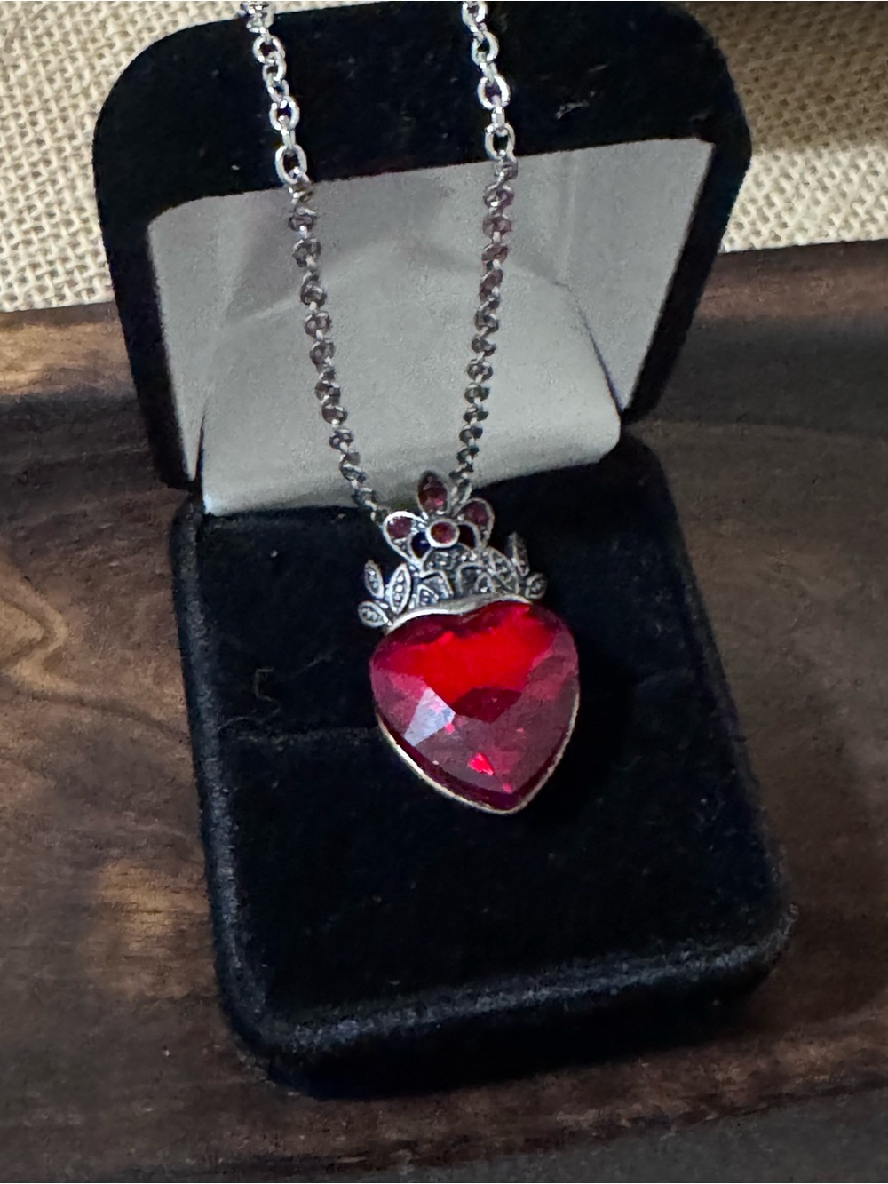 Artisan Red Heart Pendant Necklace with Crown Accent